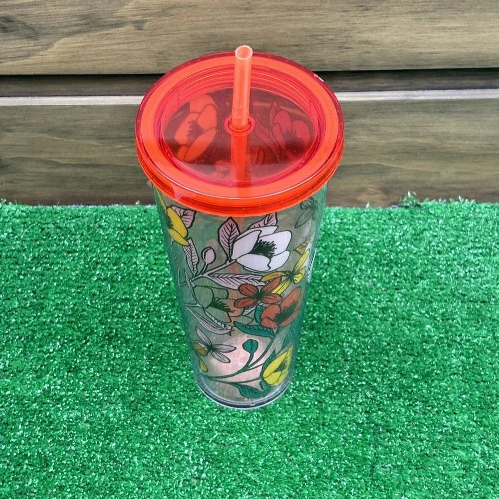 RARE Starbucks 24oz POPPY Flowers Acrylic Cold Drink Cup Tumbler‎ Red Yellow
